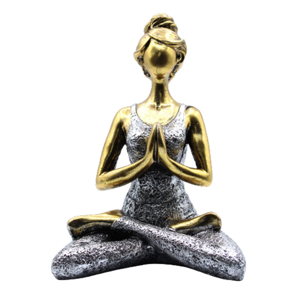 Yoga-Dame-Figur – Bronze und Silber, 24 cm