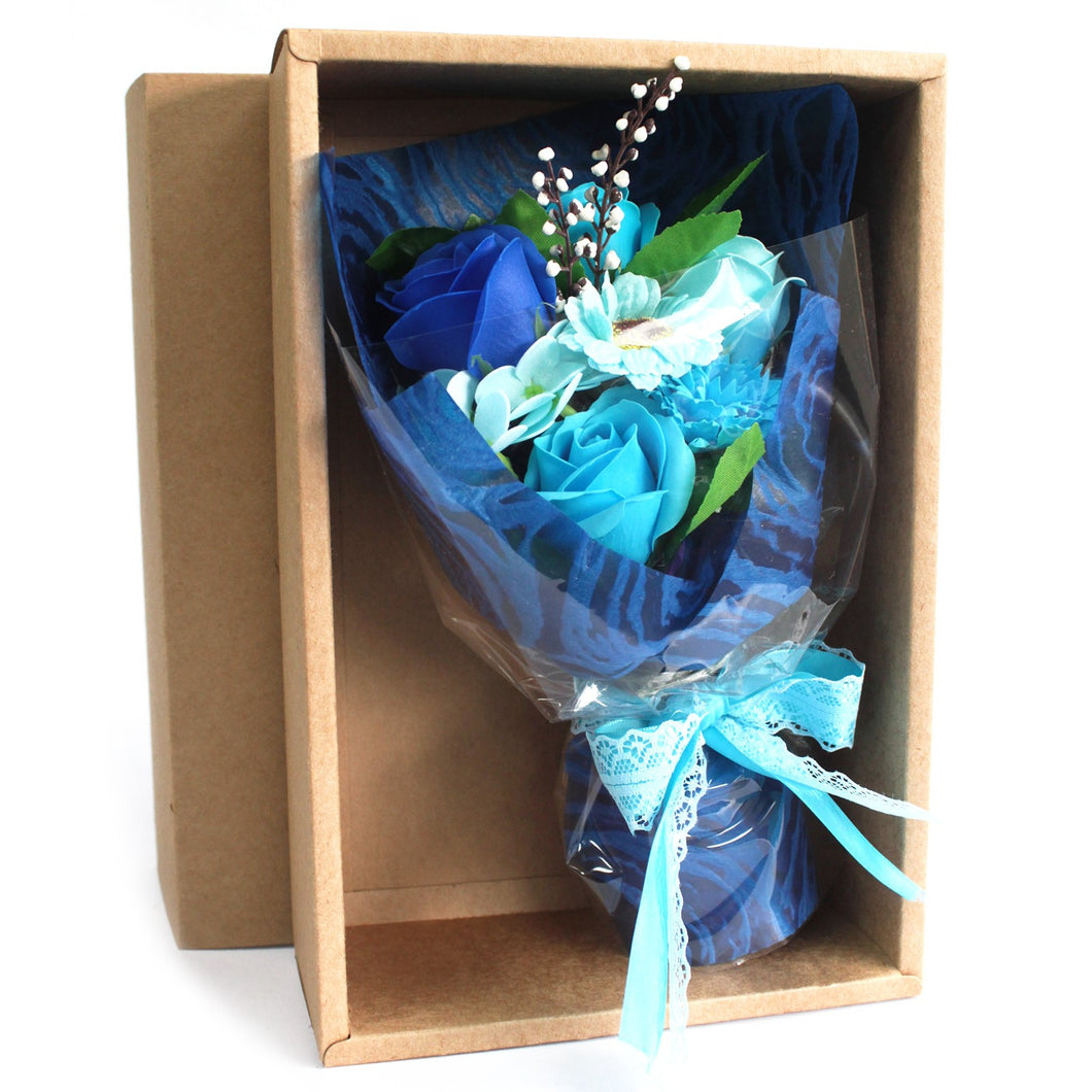 Bouquet flores jabón en caja - AZUL