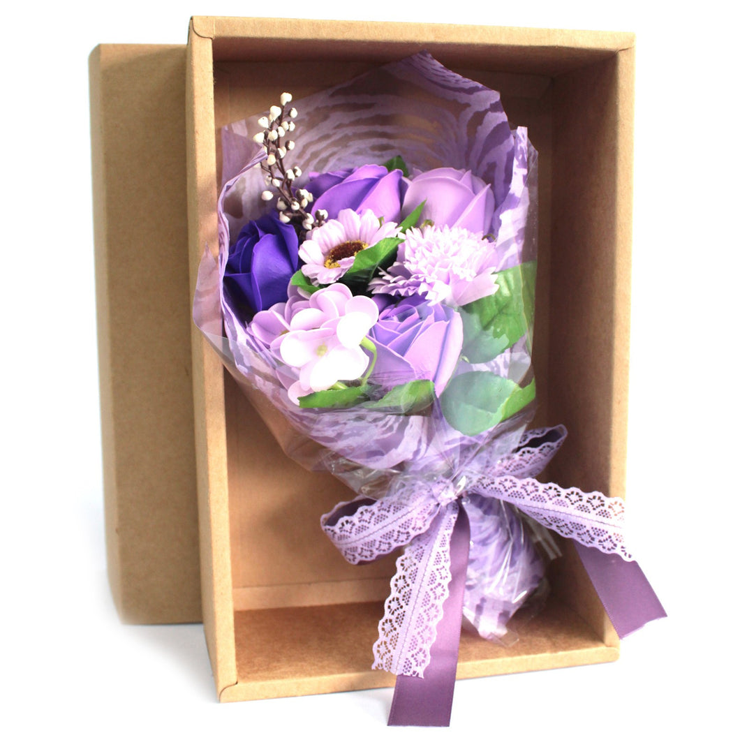 Bouquet flores jabón en caja - PURPURA