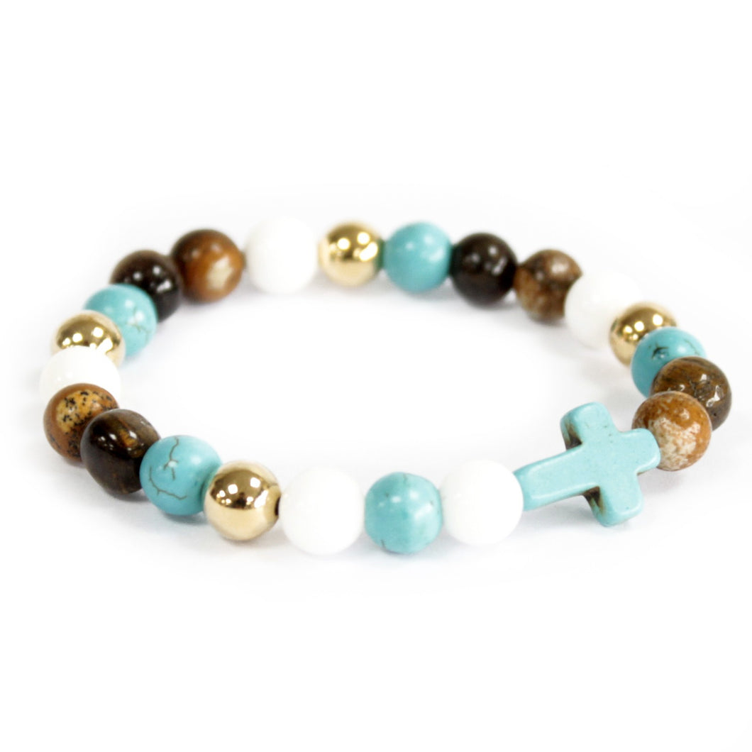 TURQUOISE Cross Bracelet Real Pearls-Gemstones