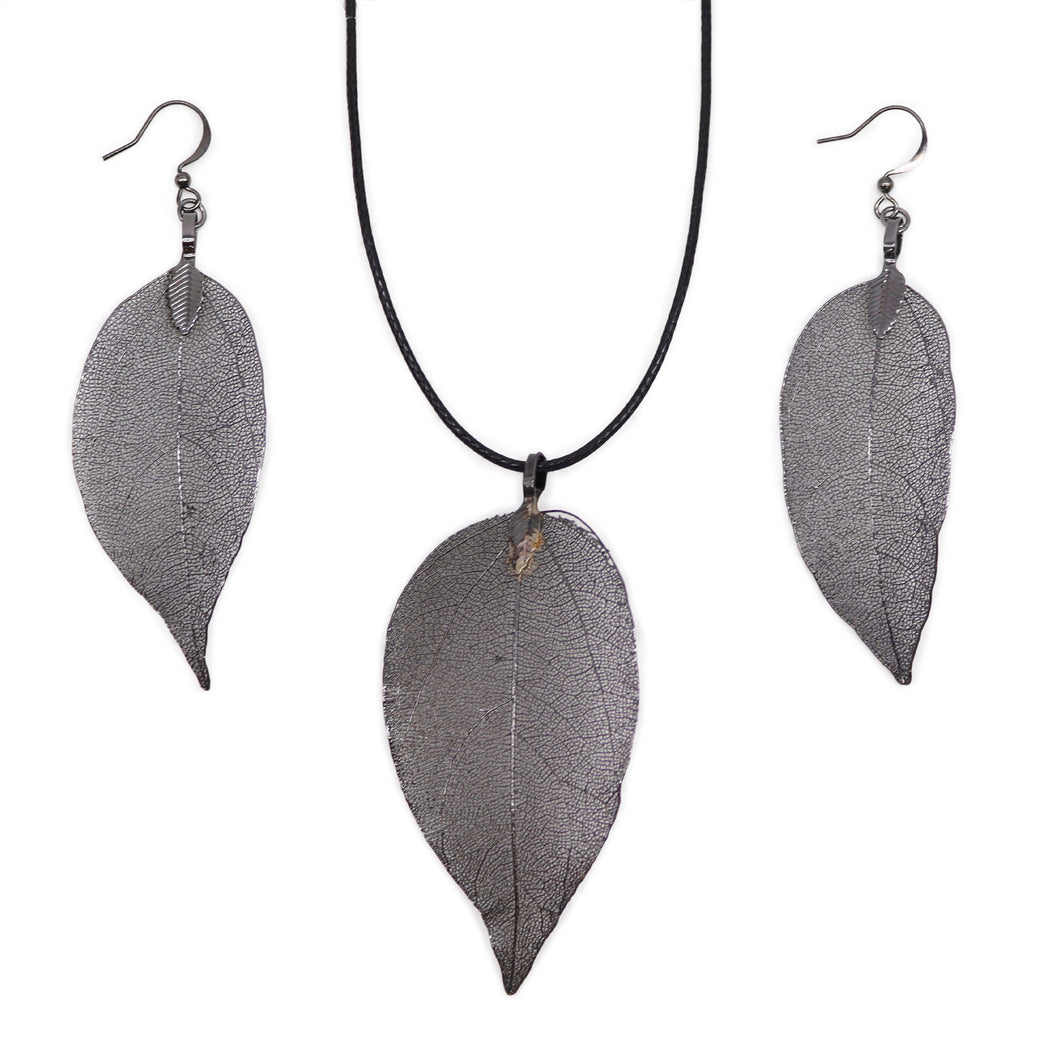 Pewter Leaf of Valor Pendant and Earrings Set