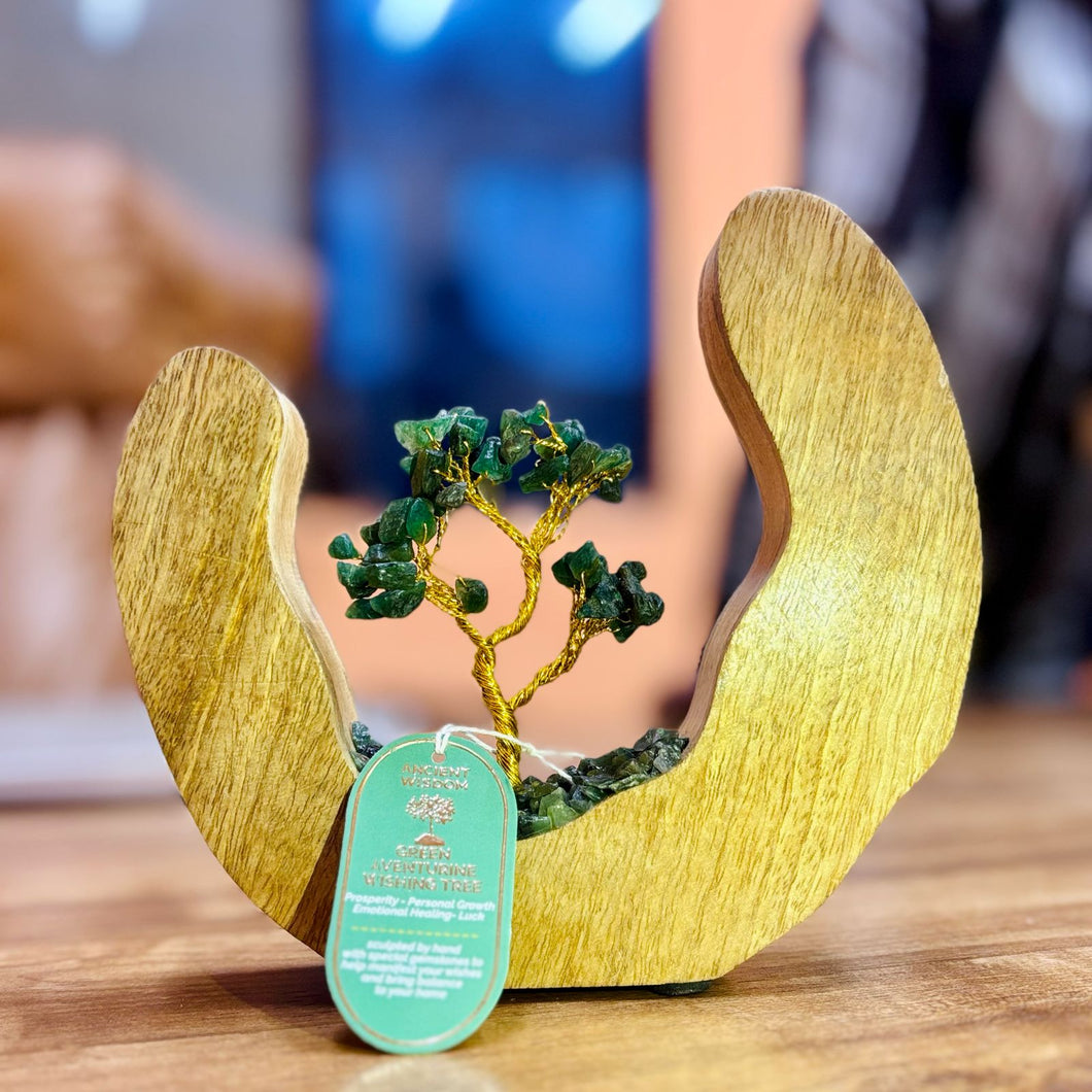 Jardín de Árbol de Gemas - Adventurina Verde y Madera de Mango