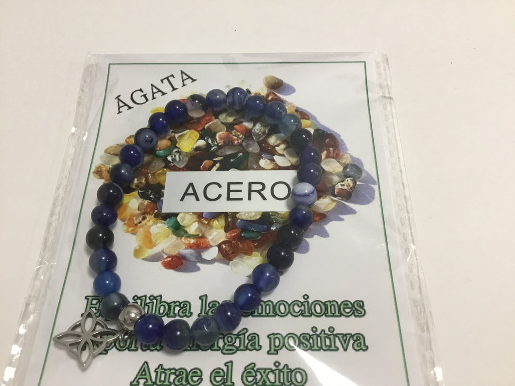 Pulsera AGATA AZUL y ACERO 6 mm