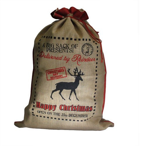 Santa jute bag Delivered By Reindeer